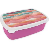 MuchoWow Broodtrommel Roze - Lunchbox Golven - Kleurrijk - Abstract - Brooddoos 18x12x6 cm - Brood lunch box - Broodtrommels voor kinderen en volwassenen
