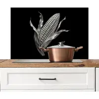 KitchenYeah Spatscherm keuken 80x55 cm - Kookplaat achterwand Maïskolf - Glanzend metaal - Elegant - Muurbeschermer - Spatwand fornuis - Hoogwaardig aluminium