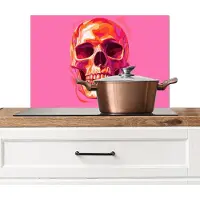 KitchenYeah Spatscherm keuken 60x40 cm - Kookplaat achterwand Felroze - Tanden - Schedel - Muurbeschermer - Spatwand fornuis - Hoogwaardig aluminium