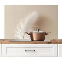 KitchenYeah Spatscherm keuken 100x65 cm - Kookplaat achterwand Veer - Minimalistisch - Roze - Muurbeschermer - Spatwand fornuis - Hoogwaardig aluminium