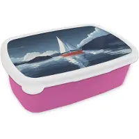 MuchoWow Broodtrommel Roze - Lunchbox Zeilboot - Donkere bergen - Stilte - Brooddoos 18x12x6 cm - Brood lunch box - Broodtrommels voor kinderen en volwassenen