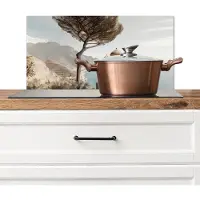 KitchenYeah Spatscherm keuken 60x30 cm - Kookplaat achterwand Kust - Klif - Boom - Gebouw - Muurbeschermer - Spatwand fornuis - Hoogwaardig aluminium
