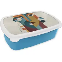 MuchoWow Broodtrommel Blauw - Lunchbox Geometrisch - Strakke vormen - Kleurrijk - Brooddoos 18x12x6 cm - Brood lunch box - Broodtrommels voor kinderen en volwassenen