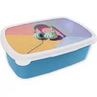 MuchoWow Broodtrommel Blauw - Lunchbox Koptelefoon - Mintgroen - Draad - Brooddoos 18x12x6 cm - Brood lunch box - Broodtrommels voor kinderen en volwassenen