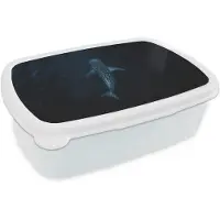 MuchoWow Broodtrommel Wit - Lunchbox Oceaan - Walvishaai - Donkerblauw - Vlekken - Brooddoos 18x12x6 cm - Brood lunch box - Broodtrommels voor kinderen en volwassenen