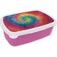 MuchoWow Broodtrommel Roze - Lunchbox Regenboogkleuren - Tie dye - Brooddoos 18x12x6 cm - Brood lunch box - Broodtrommels voor kinderen en volwassenen