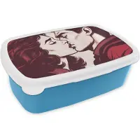 MuchoWow Broodtrommel Blauw - Lunchbox Kussen - Personen - Retro - Bordeaux - Brooddoos 18x12x6 cm - Brood lunch box - Broodtrommels voor kinderen en volwassenen
