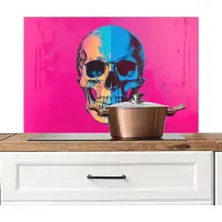 KitchenYeah Spatscherm keuken 80x55 cm - Kookplaat achterwand Neon - Blauw - Pop-art - Schedel - Muurbeschermer - Spatwand fornuis - Hoogwaardig aluminium