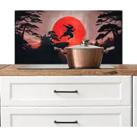KitchenYeah Spatscherm keuken 90x45 cm - Kookplaat achterwand Zon - Krijger - Bomen - Bergen - Muurbeschermer - Spatwand fornuis - Hoogwaardig aluminium