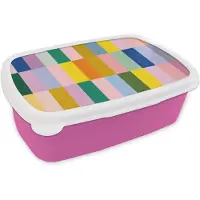 MuchoWow Broodtrommel Roze - Lunchbox Stroken - Blauw - Patroon - Abstract - Brooddoos 18x12x6 cm - Brood lunch box - Broodtrommels voor kinderen en volwassenen