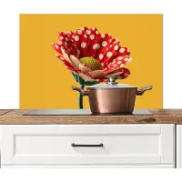 KitchenYeah Spatscherm keuken 90x60 cm - Kookplaat achterwand Bloem - Rood - Stippen - Muurbeschermer - Spatwand fornuis - Hoogwaardig aluminium