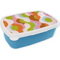 MuchoWow Broodtrommel Blauw - Lunchbox Abstract - Vormen - Roze - Brooddoos 18x12x6 cm - Brood lunch box - Broodtrommels voor kinderen en volwassenen
