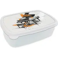 MuchoWow Broodtrommel Wit - Lunchbox Piano - Oranje - Zwart - schets lijnen - Brooddoos 18x12x6 cm - Brood lunch box - Broodtrommels voor kinderen en volwassenen