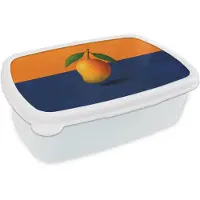 MuchoWow Broodtrommel Wit - Lunchbox Mango - Vlakken - Bladeren - Oranje - Brooddoos 18x12x6 cm - Brood lunch box - Broodtrommels voor kinderen en volwassenen