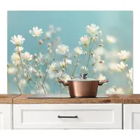 KitchenYeah Spatscherm keuken 120x80 cm - Kookplaat achterwand Stengels - Bloemen - Lucht - Wit - Muurbeschermer - Spatwand fornuis - Hoogwaardig aluminium