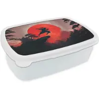 MuchoWow Broodtrommel Wit - Lunchbox Zon - Krijger - Bomen - Bergen - Brooddoos 18x12x6 cm - Brood lunch box - Broodtrommels voor kinderen en volwassenen