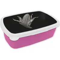 MuchoWow Broodtrommel Roze - Lunchbox Maïskolf - Glanzend metaal - Elegant - Brooddoos 18x12x6 cm - Brood lunch box - Broodtrommels voor kinderen en volwassenen
