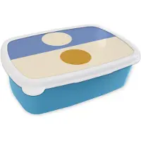 MuchoWow Broodtrommel Blauw - Lunchbox Cirkels - Symmetrisch - Wit - Blauw- Geel - Brooddoos 18x12x6 cm - Brood lunch box - Broodtrommels voor kinderen en volwassenen