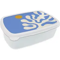MuchoWow Broodtrommel Wit - Lunchbox Minimalistisch - Organisch patroon - Blauw - Brooddoos 18x12x6 cm - Brood lunch box - Broodtrommels voor kinderen en volwassenen