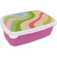 MuchoWow Broodtrommel Roze - Lunchbox Lijnen - Pasteltinten - Golvend - Brooddoos 18x12x6 cm - Brood lunch box - Broodtrommels voor kinderen en volwassenen