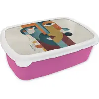 MuchoWow Broodtrommel Roze - Lunchbox Geometrisch - Strakke vormen - Kleurrijk - Brooddoos 18x12x6 cm - Brood lunch box - Broodtrommels voor kinderen en volwassenen