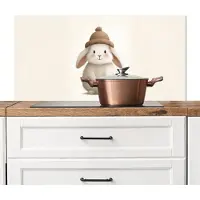 KitchenYeah Spatscherm keuken 100x50 cm - Kookplaat achterwand Konijn - Muts - Oren - Beige - Muurbeschermer - Spatwand fornuis - Hoogwaardig aluminium