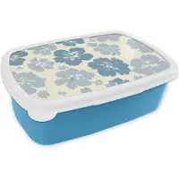 MuchoWow Broodtrommel Blauw - Lunchbox Hibiscusbloemen - Blauw - Patroon - Tropisch - Brooddoos 18x12x6 cm - Brood lunch box - Broodtrommels voor kinderen en volwassenen