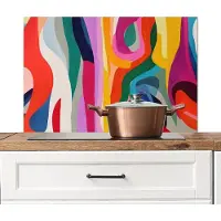 KitchenYeah Spatscherm keuken 90x60 cm - Kookplaat achterwand Abstract - Kleurrijk - Golven - Lijnen - Muurbeschermer - Spatwand fornuis - Hoogwaardig aluminium
