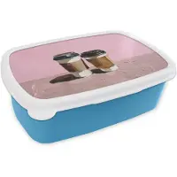 MuchoWow Broodtrommel Blauw - Lunchbox Koffiebekers - Deksel - Verf - Textuur - Brooddoos 18x12x6 cm - Brood lunch box - Broodtrommels voor kinderen en volwassenen
