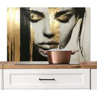 KitchenYeah Spatscherm keuken 100x65 cm - Kookplaat achterwand Ogen - Gezicht - Goud - Strepen - Muurbeschermer - Spatwand fornuis - Hoogwaardig aluminium