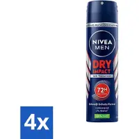 Nivea 4 x - Men - Deo Spray - Dry Impact - 48 Uur Lang Werkend - 150 ml - Anti-transpirant - Deodorant Spray - 48 Uur Bescherming - Droogheid - Frisheid