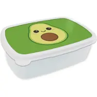 MuchoWow Broodtrommel Wit - Lunchbox Avocado - Groen - Speels - Brooddoos 18x12x6 cm - Brood lunch box - Broodtrommels voor kinderen en volwassenen