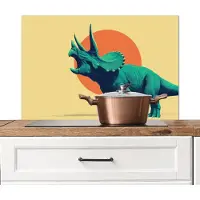 KitchenYeah Spatscherm keuken 90x60 cm - Kookplaat achterwand Triceratops - Cirkel - Oranje - Hoorns - Muurbeschermer - Spatwand fornuis - Hoogwaardig aluminium