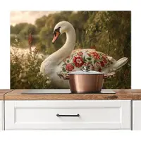KitchenYeah Spatscherm keuken 100x65 cm - Kookplaat achterwand Zwaan - Bloemen - Natuur - Muurbeschermer - Spatwand fornuis - Hoogwaardig aluminium