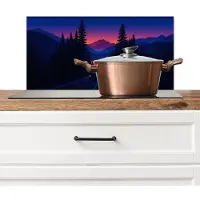 KitchenYeah Spatscherm keuken 60x30 cm - Kookplaat achterwand Auto - Donkere dennenbomen - Zonsondergang - Muurbeschermer - Spatwand fornuis - Hoogwaardig aluminium