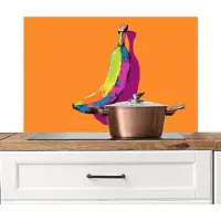 KitchenYeah Spatscherm keuken 80x55 cm - Kookplaat achterwand Felle kleuren - Banaan - popart - Muurbeschermer - Spatwand fornuis - Hoogwaardig aluminium