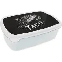 MuchoWow Broodtrommel Wit - Lunchbox Taco - Kruiden - Witte krijtstijl - Tekst - Brooddoos 18x12x6 cm - Brood lunch box - Broodtrommels voor kinderen en volwassenen