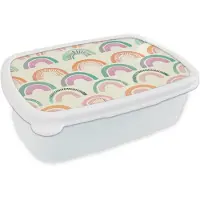 MuchoWow Broodtrommel Wit - Lunchbox Regenboog - Pastel - Patroon - Brooddoos 18x12x6 cm - Brood lunch box - Broodtrommels voor kinderen en volwassenen