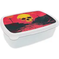 MuchoWow Broodtrommel Wit - Lunchbox Straat - Verlaten - Schedel - Geel - Brooddoos 18x12x6 cm - Brood lunch box - Broodtrommels voor kinderen en volwassenen