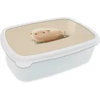 MuchoWow Broodtrommel Wit - Lunchbox Schaap - Beige - Bloemen - Brooddoos 18x12x6 cm - Brood lunch box - Broodtrommels voor kinderen en volwassenen