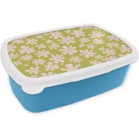 MuchoWow Broodtrommel Blauw - Lunchbox Bloemen - Roze - Getekend - Patroon - Brooddoos 18x12x6 cm - Brood lunch box - Broodtrommels voor kinderen en volwassenen