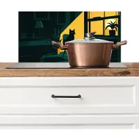 KitchenYeah Spatscherm keuken 70x30 cm - Kookplaat achterwand Zwarte kat - Mysterieus - Gele instraal - Muurbeschermer - Spatwand fornuis - Hoogwaardig aluminium