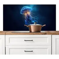KitchenYeah Spatscherm keuken 120x60 cm - Kookplaat achterwand Kwal - Lichtgevend - Tentakels - Blauw - Muurbeschermer - Spatwand fornuis - Hoogwaardig aluminium