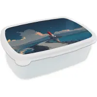 MuchoWow Broodtrommel Wit - Lunchbox Vuurtoren - Zee - Wolken - Brooddoos 18x12x6 cm - Brood lunch box - Broodtrommels voor kinderen en volwassenen