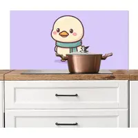 KitchenYeah Spatscherm keuken 100x50 cm - Kookplaat achterwand Eend - Sjaal - Paars - Muurbeschermer - Spatwand fornuis - Hoogwaardig aluminium