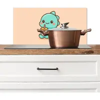 KitchenYeah Spatscherm keuken 70x30 cm - Kookplaat achterwand Dino - Boba - kawaii - Oranje - Muurbeschermer - Spatwand fornuis - Hoogwaardig aluminium