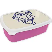 MuchoWow Broodtrommel Roze - Lunchbox Lijntekening - Overlappende gezichten - Donkerblauw - Brooddoos 18x12x6 cm - Brood lunch box - Broodtrommels voor kinderen en volwassenen