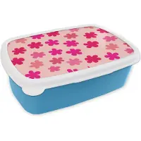 MuchoWow Broodtrommel Blauw - Lunchbox Bloemen - Patroon - Roze - Brooddoos 18x12x6 cm - Brood lunch box - Broodtrommels voor kinderen en volwassenen