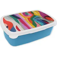 MuchoWow Broodtrommel Blauw - Lunchbox Abstract - Kleurrijk - Golven - Lijnen - Brooddoos 18x12x6 cm - Brood lunch box - Broodtrommels voor kinderen en volwassenen