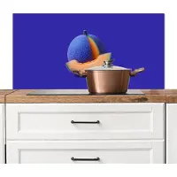 KitchenYeah Spatscherm keuken 100x50 cm - Kookplaat achterwand Meloen - Blauw - Oranje - Kunstzinnig - Muurbeschermer - Spatwand fornuis - Hoogwaardig aluminium